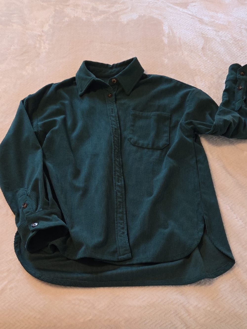 Dark Teal Corduroy Button-Up Shirt